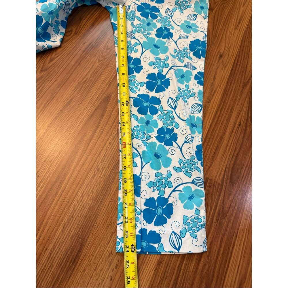 Lilly Pulitzer Women's Floral Sea Turtle Cropped Capri Pants Blue White Size 4 - Picture 7 of 7